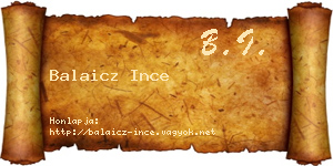 Balaicz Ince névjegykártya